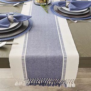 Design Imports 13 x 108 in. French Blue Dobby Stripe Table Runner